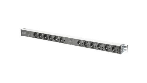 Listwa zasilająca PDU Rack 12x gniazdo schuko 2x 2m wtyk unischuko 16A zab. przeciążeniowe DN-95405