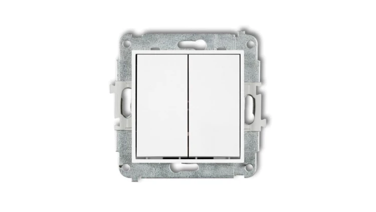 MINI Mechanizm łącznika zwiernego, świecznikowego (dwa klawisze bez piktogramów, wspólne zasilanie) biały mat 25MWP-44.1