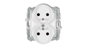 MINI Mechanizm gniazda podwójnego do ramki z uziemieniem 2x(2P+Z) (przesłony torów prądowych) biały mat 25MGPR-2zp