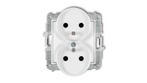 MINI Mechanizm gniazda podwójnego do ramki z uziemieniem 2x(2P+Z) (przesłony torów prądowych) biały mat 25MGPR-2zp