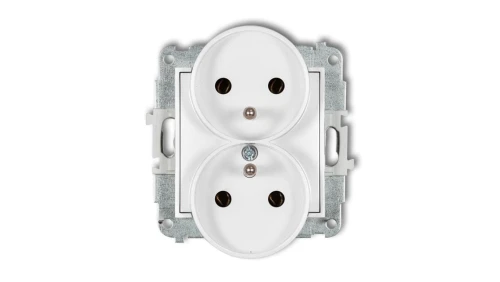 MINI Mechanizm gniazda podwójnego do ramki z uziemieniem 2x(2P+Z) (bez przesłon torów prądowych) biały mat 25MGPR-2z