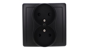 Simon Basic Gniazdo wtyczkowe z uziemieniem podwójne, monoblok, z przesł.torów prądowych zac.śrubowe czarny kompletne BMGZ2Z/49