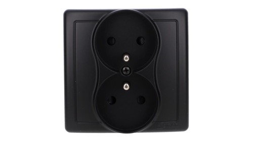 Simon Basic Gniazdo wtyczkowe z uziemieniem podwójne, monoblok, z przesł.torów prądowych zac.śrubowe czarny kompletne BMGZ2Z/49