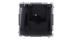 Simon Basic Gniazdo wtyczkowe z uziem., z przesł. torów prąd, IP44 (moduł) zaciski śrubowe klapka transp. czarny BMGZ1BZ.01/49A
