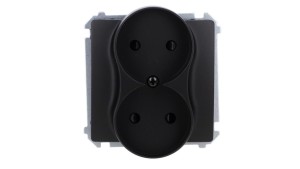 Simon Basic Gniazdo wtyczkowe podwójne bez uziemienia (moduł) z przesł. torów prąd.,16A, 250V, zac. śrubowe czarny BMG2MZ.01/49