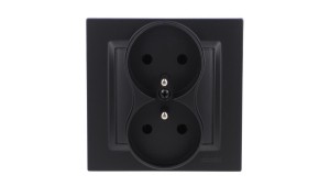 Simon 10 Gniazdo wtyczkowe z uziemieniem podwójne, monoblok, 16A, 250V, zaciski śrubowe kompletne, czarny mat CGZ2/49