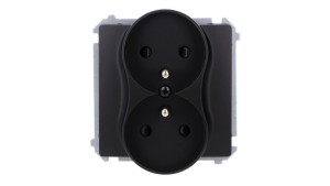 Simon Basic Gniazdo wtyczkowe podwójne z uziemieniem (moduł), z przesł. torów prądowych, zaciski śrubowe czarny BMGZ2MZ.01/49