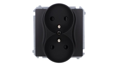 Simon Basic Gniazdo wtyczkowe podwójne z uziemieniem (moduł), z przesł. torów prądowych, zaciski śrubowe czarny BMGZ2MZ.01/49