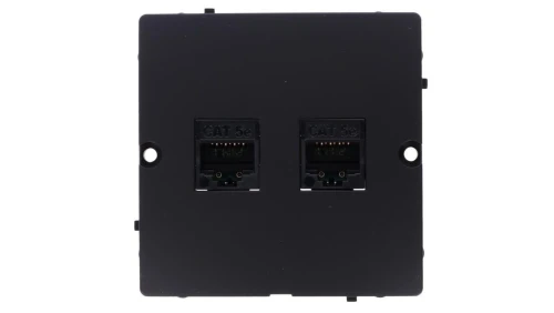 Simon Basic Gniazdo komputerowe RJ45 podwójne kategoria 5e (moduł). Montaż gniazda na wkręty do puszki czarny BMF52.02/49