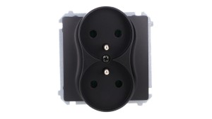Simon Basic Gniazdo wtyczkowe podwójne z uziemieniem (moduł),16A, 250V, zaciski śrubowe czarny BMGZ2M.01/49