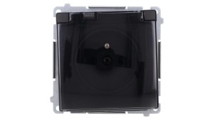 Simon Basic Gniazdo wtyczkowe z uziemieniem, IP44 (moduł) 16A, 250V, zaciski śrubowe klapka transp. czarny BMGZ1B.01/49A