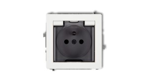 DECO Mechanizm gniazda bryzgoszczelnego z uziemieniem 2P+Z (klapka dymna, przesłony torów prądowych), biały mat 25DGPB-1zdp