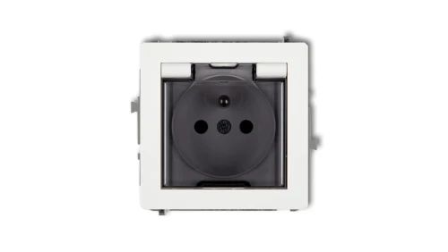 DECO Mechanizm gniazda bryzgoszczelnego z uziemieniem 2P+Z (klapka dymna, przesłony torów prądowych), biały mat 25DGPB-1zdp