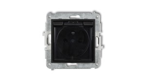 ICON Mechanizm gniazda bryzgoszczelnego z uziemieniem 2P+Z (klapka dymna, przesłony torów prądowych) czarny mat 12IGPB-1zdp