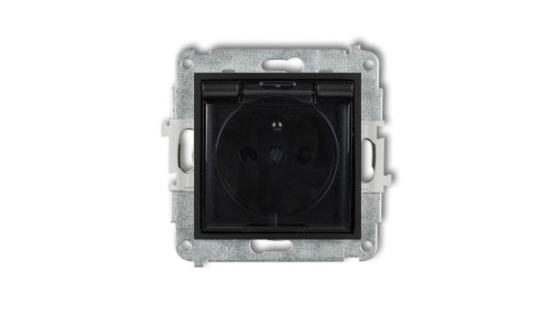 ICON Mechanizm gniazda bryzgoszczelnego z uziemieniem 2P+Z (klapka dymna, przesłony torów prądowych) czarny mat 12IGPB-1zdp