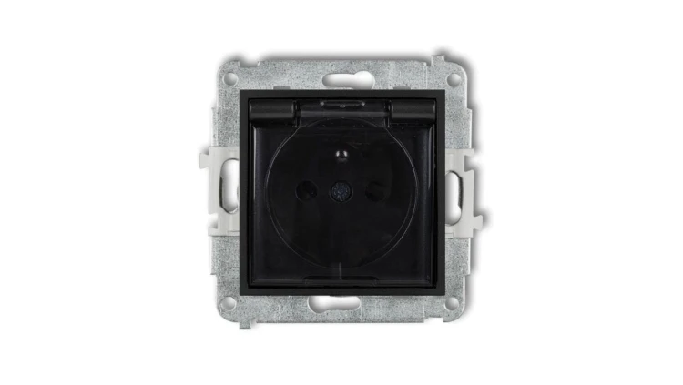 ICON Mechanizm gniazda bryzgoszczelnego z uziemieniem 2P+Z (klapka dymna, przesłony torów prądowych) czarny mat 12IGPB-1zdp
