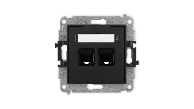 ICON Mechanizm gniazda komputerowego podwójnego 2xRJ45, kat. 5e, 8-stykowy czarny mat 12IGK-2