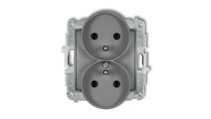 ICON Mechanizm gniazda podwójnego do ramki z uziemieniem 2x(2P+Z) (bez przesłon torów prądowych) szary mat 27IGPR-2z