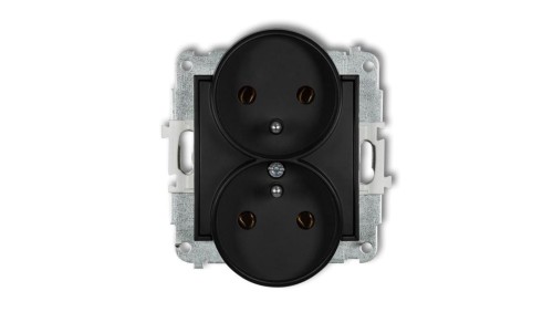 ICON Mechanizm gniazda podwójnego do ramki z uziemieniem 2x(2P+Z) (bez przesłon torów prądowych) czarny mat 12IGPR-2z