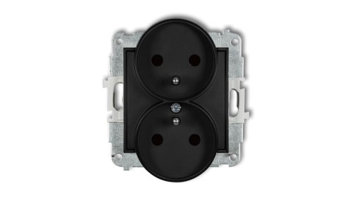 ICON Mechanizm gniazda podwójnego do ramki z uziemieniem 2x(2P+Z) (przesłony torów prądowych) czarny mat 12IGPR-2zp