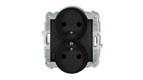 ICON Mechanizm gniazda podwójnego do ramki z uziemieniem 2x(2P+Z) (przesłony torów prądowych) czarny mat 12IGPR-2zp