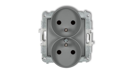 ICON Mechanizm gniazda podwójnego do ramki z uziemieniem 2x(2P+Z) (przesłony torów prądowych) szary mat 27IGPR-2zp