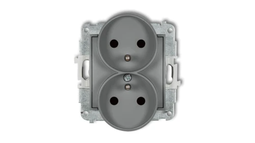 ICON Mechanizm gniazda podwójnego do ramki z uziemieniem 2x(2P+Z) (przesłony torów prądowych) szary mat 27IGPR-2zp