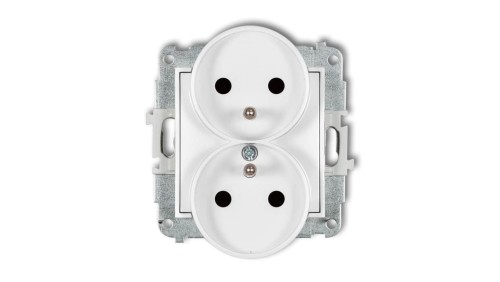 ICON Mechanizm gniazda podwójnego do ramki z uziemieniem 2x(2P+Z) (przesłony torów prądowych) biały IGPR-2zp