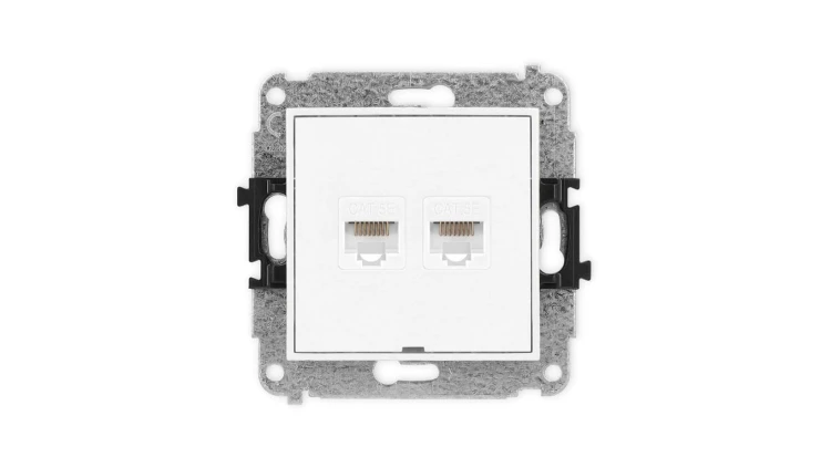 ICON Mechanizm gniazda komputerowego podwójnego 2xRJ45, kat. 5e, 8-stykowy, bez pola opisowego biały mat 25IGKBO-2