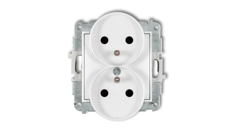 ICON Mechanizm gniazda podwójnego do ramki z uziemieniem 2x(2P+Z) (przesłony torów prądowych) biały mat 25IGPR-2zp