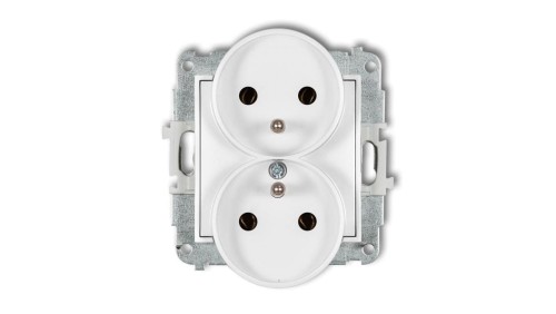ICON Mechanizm gniazda podwójnego do ramki z uziemieniem 2x(2P+Z) (bez przesłon torów prądowych) biały IGPR-2z