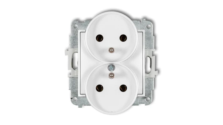 ICON Mechanizm gniazda podwójnego do ramki z uziemieniem 2x(2P+Z) (bez przesłon torów prądowych) biały IGPR-2z