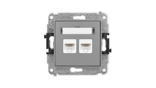 ICON Mechanizm gniazda komputerowego podwójnego 2xRJ45, kat. 5e, 8-stykowy szary mat 27IGK-2