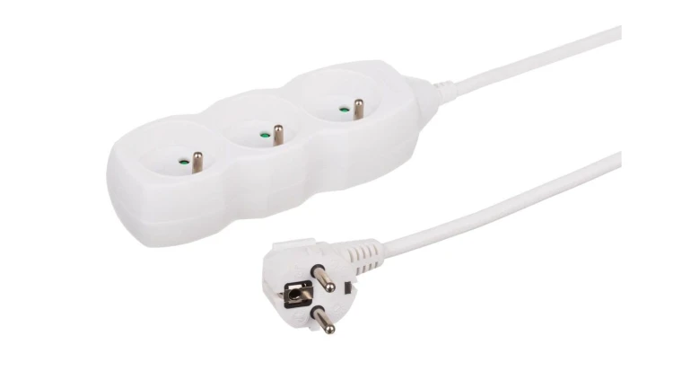 Przedłużacz 3-gniazdowy, 1,5m biały, 3x1,0mm OWY 34315