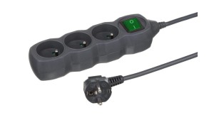 Przedłużacz 3-gniazdowy, 1,5m grafit, z wyłącznikiem, 3x1,0mm OWY 24345