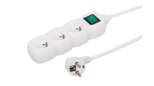 Przedłużacz 3-gniazdowy, 3m biały, z wyłącznikiem, 3x1,0mm OWY 35330