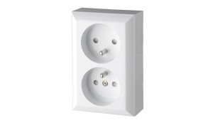 Gniazdo natynkowe podwójne z uziemieniem, IP20, białe, GAO 20456