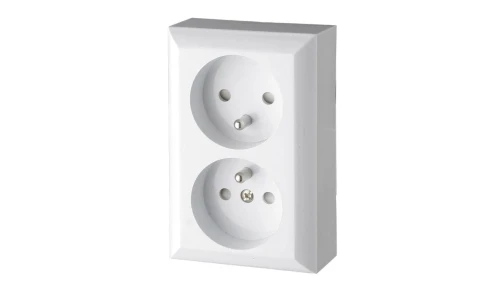 Gniazdo natynkowe podwójne z uziemieniem, IP20, białe, GAO 20456