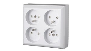 Gniazdo poczwórne, czterokrotne natynkowe z uziemieniem, IP20, białe, GAO 20457
