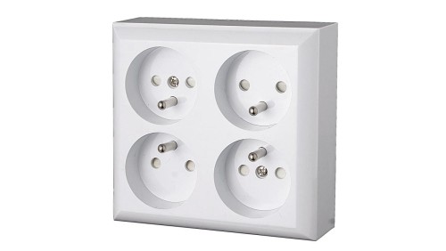 Gniazdo poczwórne, czterokrotne natynkowe z uziemieniem, IP20, białe, GAO 20457