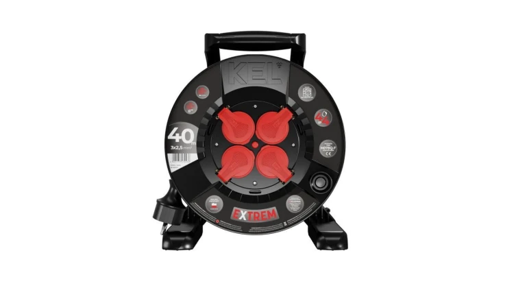 Przedłużacz bębnowy EXTREME LINE 4 gniazda z/u IP44 16A H07BQ-F 3x2,5 40m czarny W-100087
