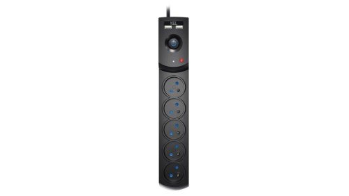 Przedłużacz przeciwprzepięciowy professional 5 gniazd 2xUSB 3m 10A 230V 2300W czarny W-100044