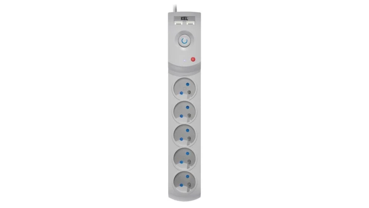 Przedłużacz przeciwprzepięciowy professional 5 gniazd 2xUSB 5m 10A 230V 2300W szary W-100042