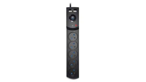 Przedłużacz przeciwprzepięciowy professional 5 gniazd 2xUSB 1,5m 10A 230V 2300W czarny W-100043