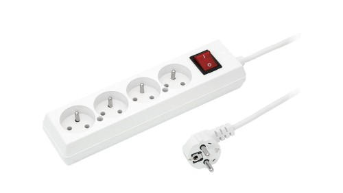 Przedłużacz z wyłącznikiem 4-gniazda z/u 10A 1,5m /OMY 3x1/ biały PS-470WS T-105940