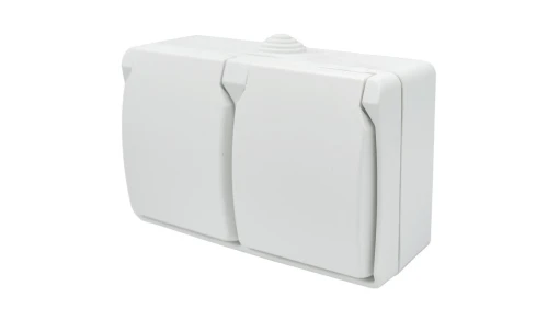 Gniazdo podwójne z uziemieniem natynkowe z klapką Aqua Plus IP54 białe 40225