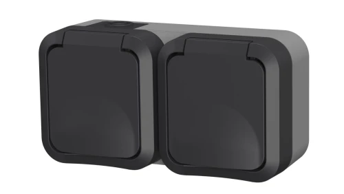 Gniazdo z uziemieniem podwójne natynkowe Aqua Pro IP55 szaro grafitowe 60325