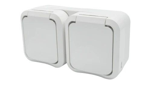 Gniazdo z uziemieniem podwójne natynkowe Aqua Pro IP55 białe 60225