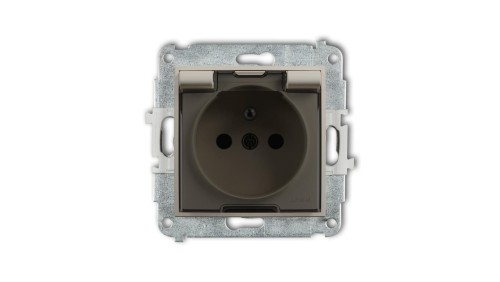 MINI Mechanizm gniazda bryzgoszczelnego z uziemieniem 2P+Z (klapka dymna, przesłony torów prądowych) taupe 60MGPB-1zdp
