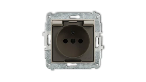 MINI Mechanizm gniazda bryzgoszczelnego z uziemieniem 2P+Z (klapka dymna, przesłony torów prądowych) taupe 60MGPB-1zdp